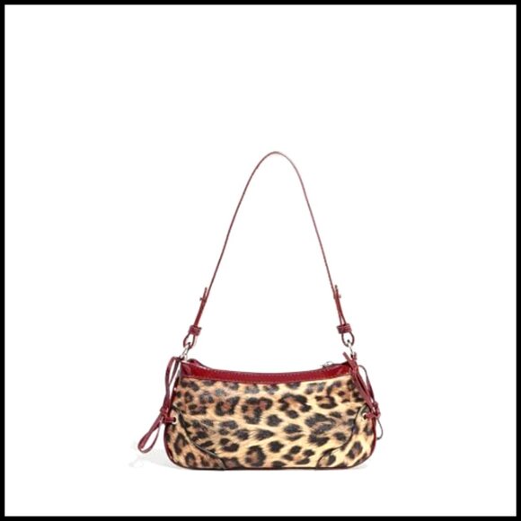 Leopard Print Shoulder Bag with Adjustable Strap and Studded Bow Clutch